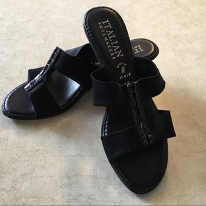 Italian Shoemakers black wedge sandals bling 9w